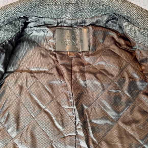 Coach Men's Herringbone Wool Blend Peacoat with Leather Details - Picture 6 of 14